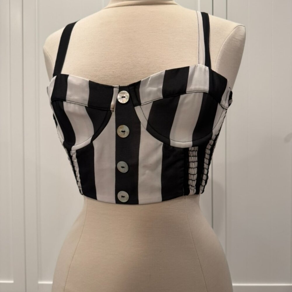 Vanessa Mooney Black and White Striped Crop Bustier